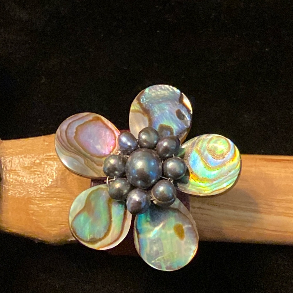 Flower Pearl and Abalone Adjustable Ring